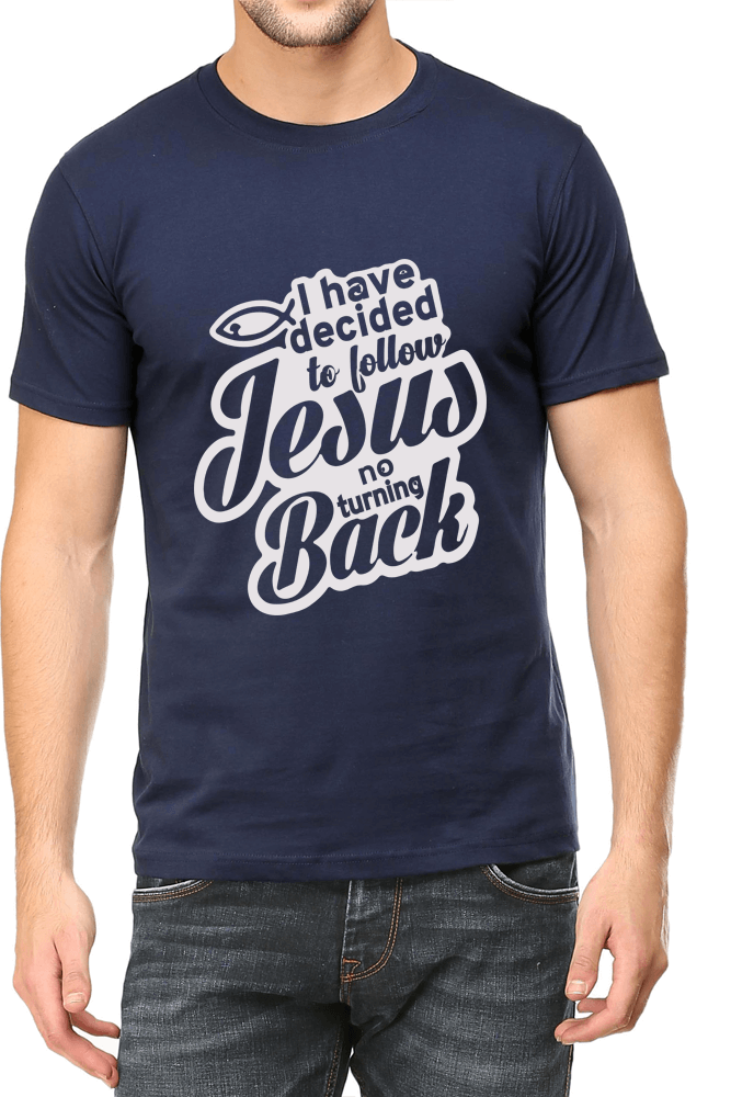 Living Words Men Round Neck T Shirt S / Navy Blue I have decided to follow Jesus - Christian T-Shirt