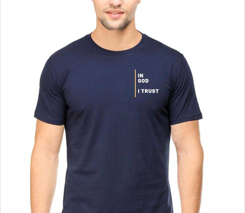 Living Words Men Round Neck T Shirt S / Navy Blue In God I trust - Christian T-Shirt