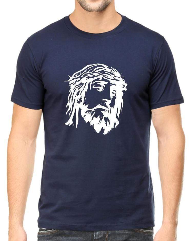 Living Words Men Round Neck T Shirt S / Navy Blue Jesus Christ