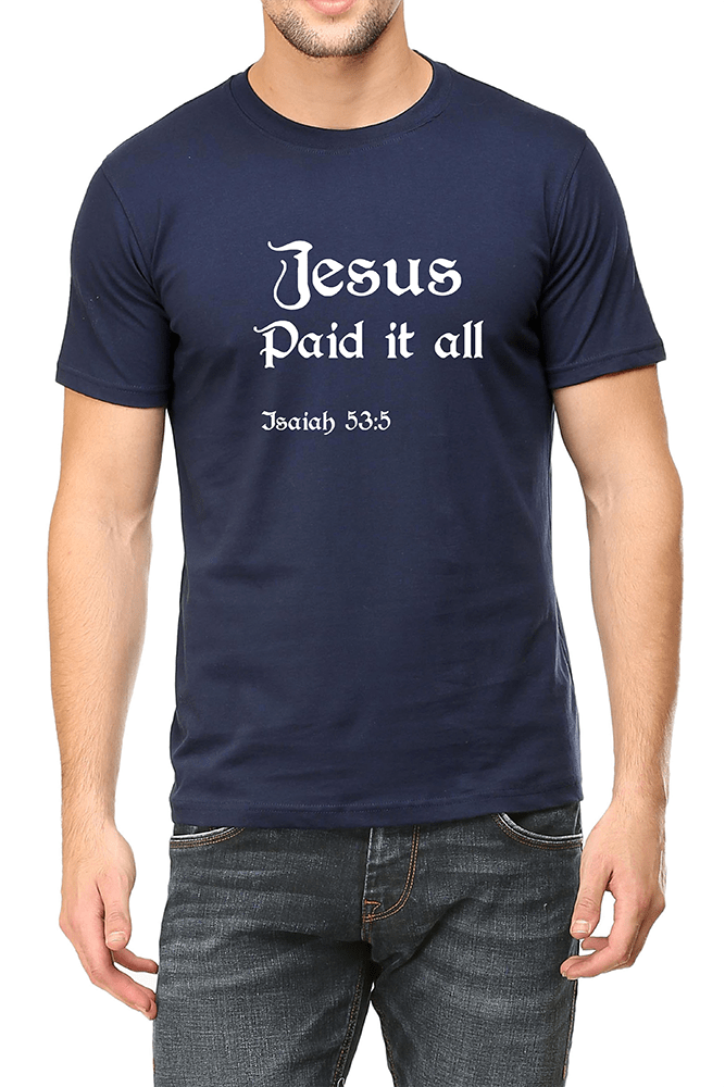 Living Words Men Round Neck T Shirt S / Navy Blue Jesus Paid it all - Christian T-Shirt