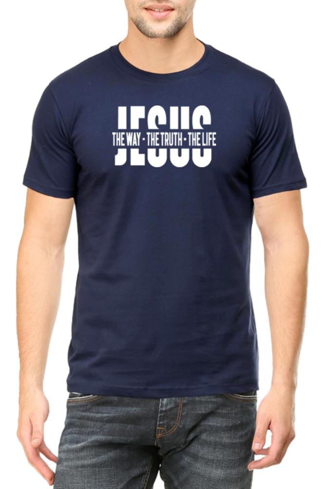 Living Words Men Round Neck T Shirt S / Navy Blue Jesus: The way, the truth, the life - Christian T-Shirt