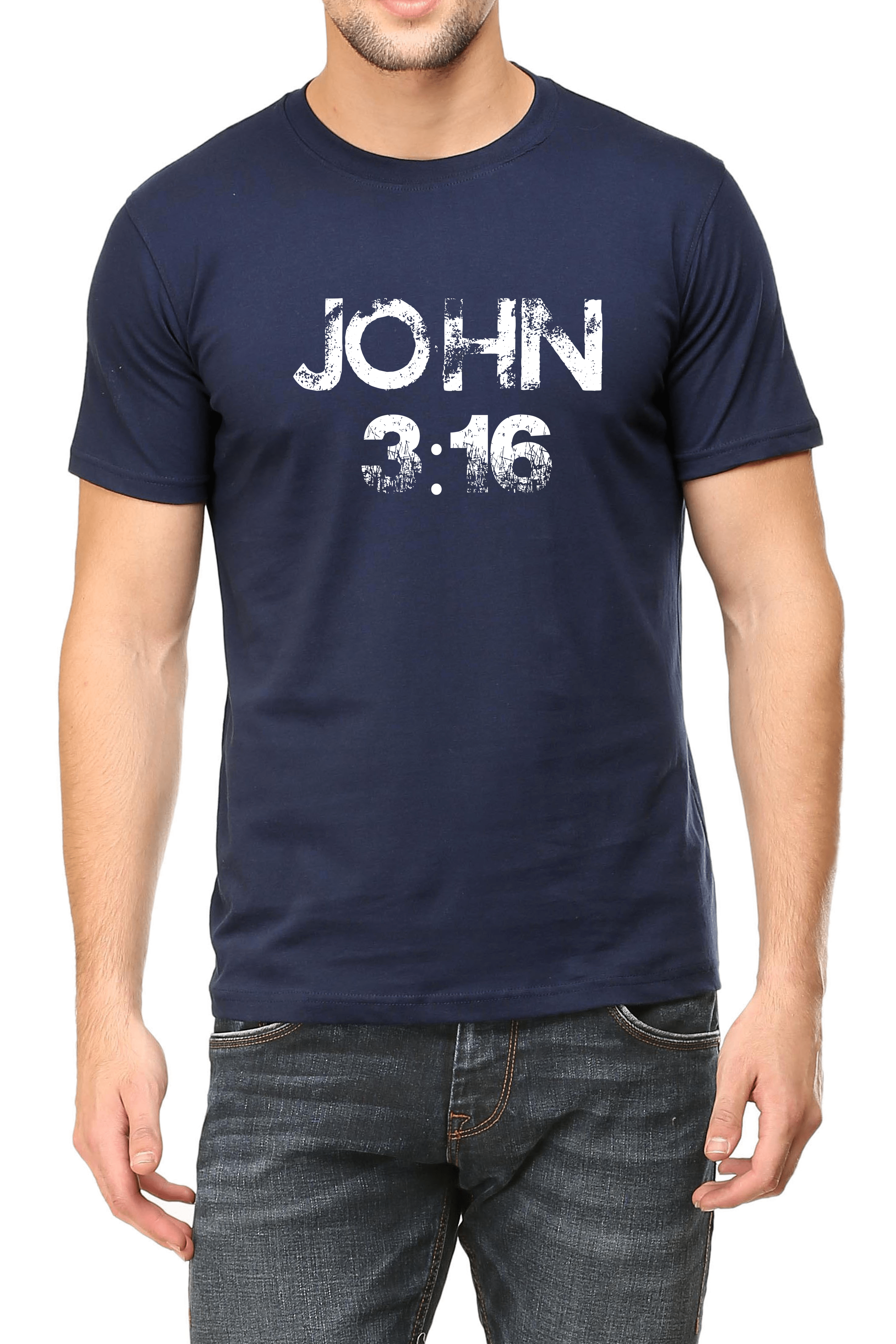 Living Words Men Round Neck T Shirt S / Navy Blue John 3 16 - Christian T-Shirt