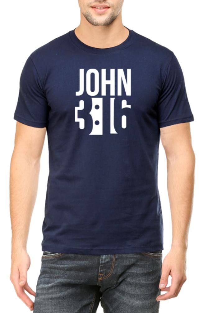 Living Words Men Round Neck T Shirt S / Navy Blue JOHN 3:16 - Christian T-Shirt