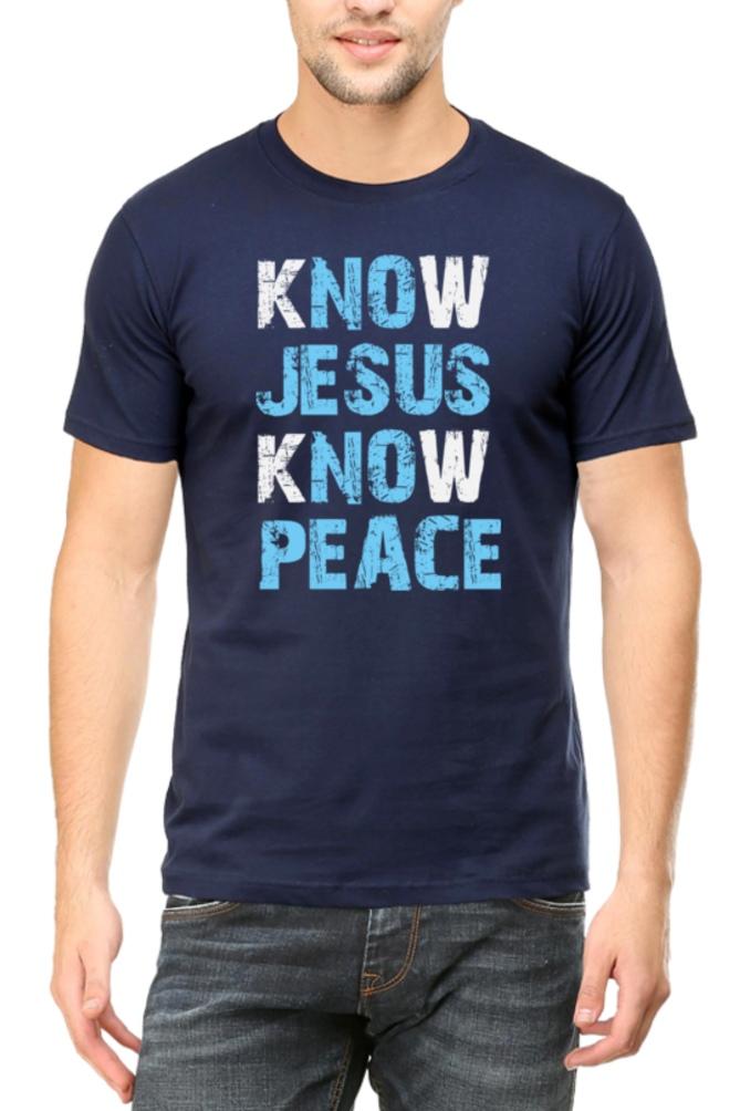 Living Words Men Round Neck T Shirt S / Navy Blue KNOW JESUS KNOW PEACE - Christian T-Shirt
