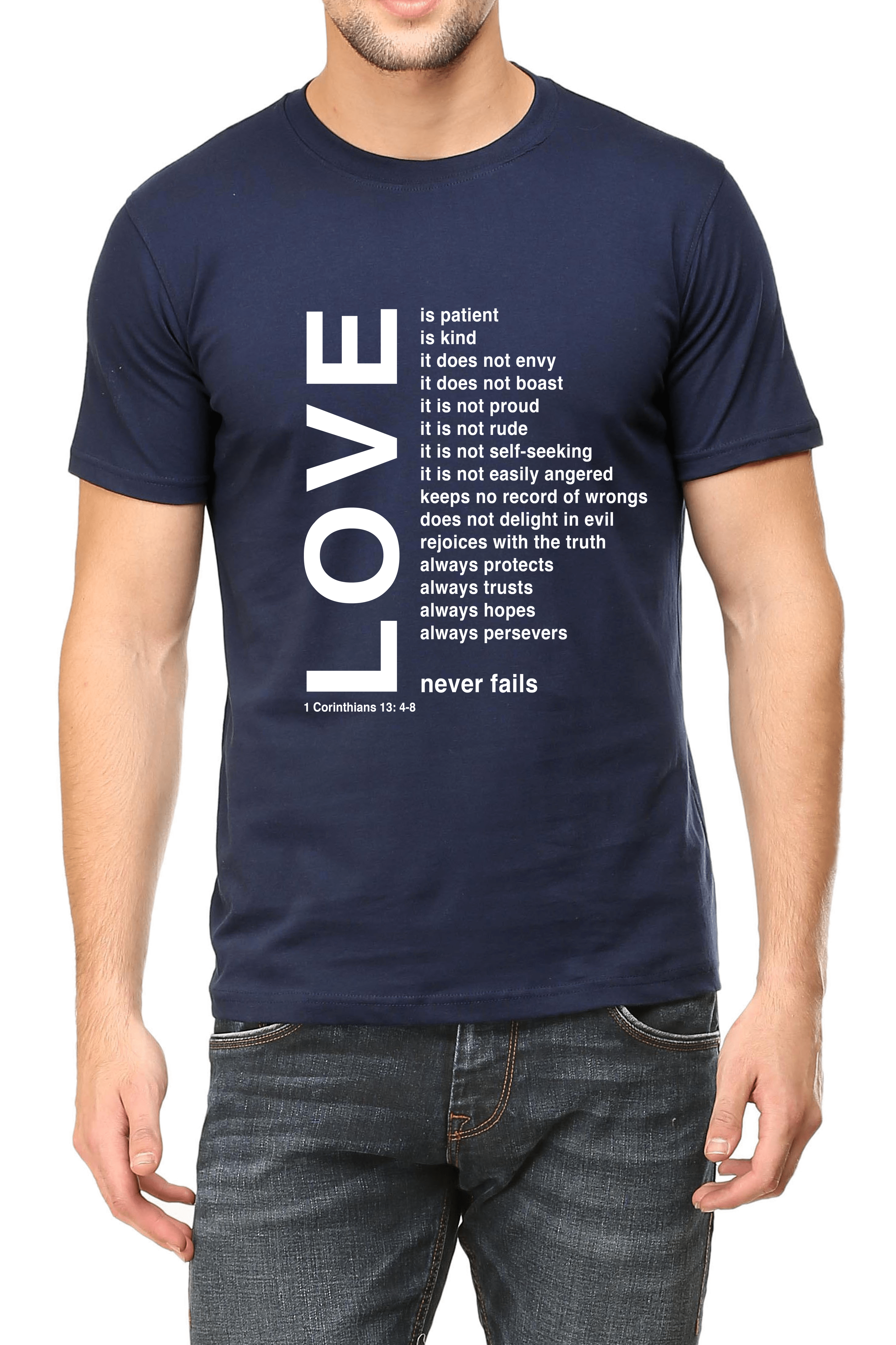 Living Words Men Round Neck T Shirt S / Navy Blue Love - Christian T-Shirt