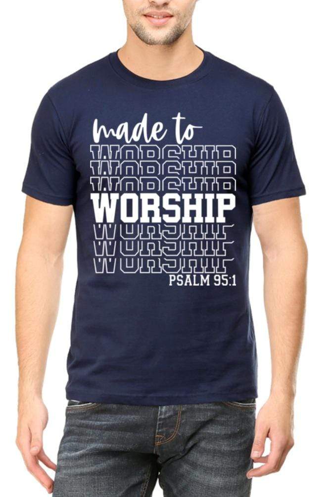 Living Words Men Round Neck T Shirt S / Navy Blue Made to worship - Christian T-Shirt