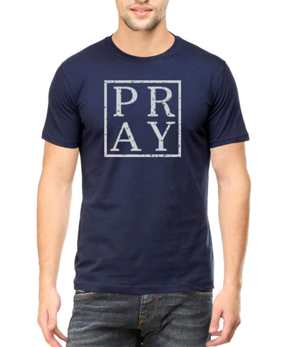Living Words Men Round Neck T Shirt S / Navy Blue PRAY - CHRISTIAN T-SHIRT