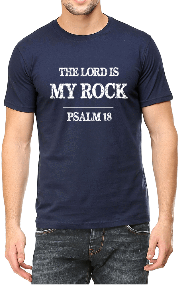 Living Words Men Round Neck T Shirt S / Navy Blue The Lord is my Rock - Psalm 18 - Christian T-Shirt