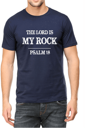 Living Words Men Round Neck T Shirt S / Navy Blue The Lord is my Rock - Psalm 18 - Christian T-Shirt