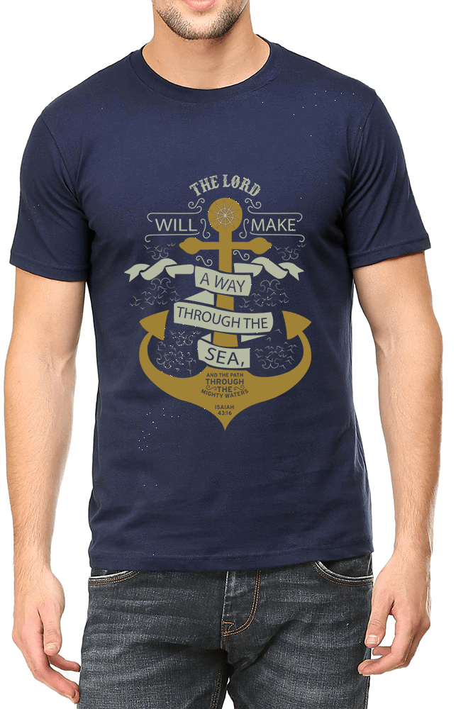 Living Words Men Round Neck T Shirt S / Navy Blue The Lord will make a way - Christian T-Shirt