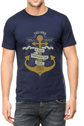 Living Words Men Round Neck T Shirt S / Navy Blue The Lord will make a way - Christian T-Shirt