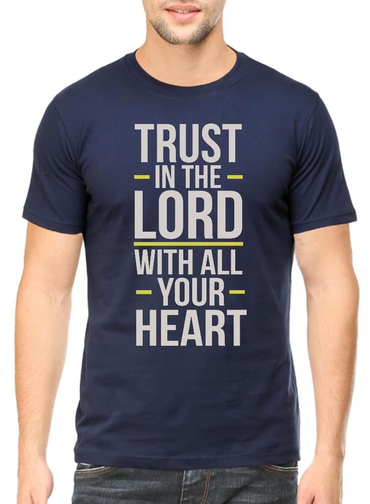 Living Words Men Round Neck T Shirt S / Navy Blue Trust in the Lord with all your heart - Christian T-Shirt