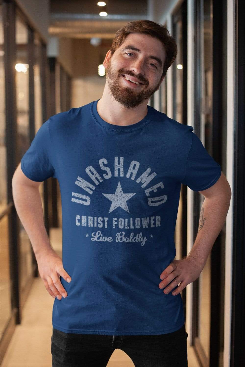 Living Words Men Round Neck T Shirt S / Navy Blue Unashamed - Christian T-Shirt