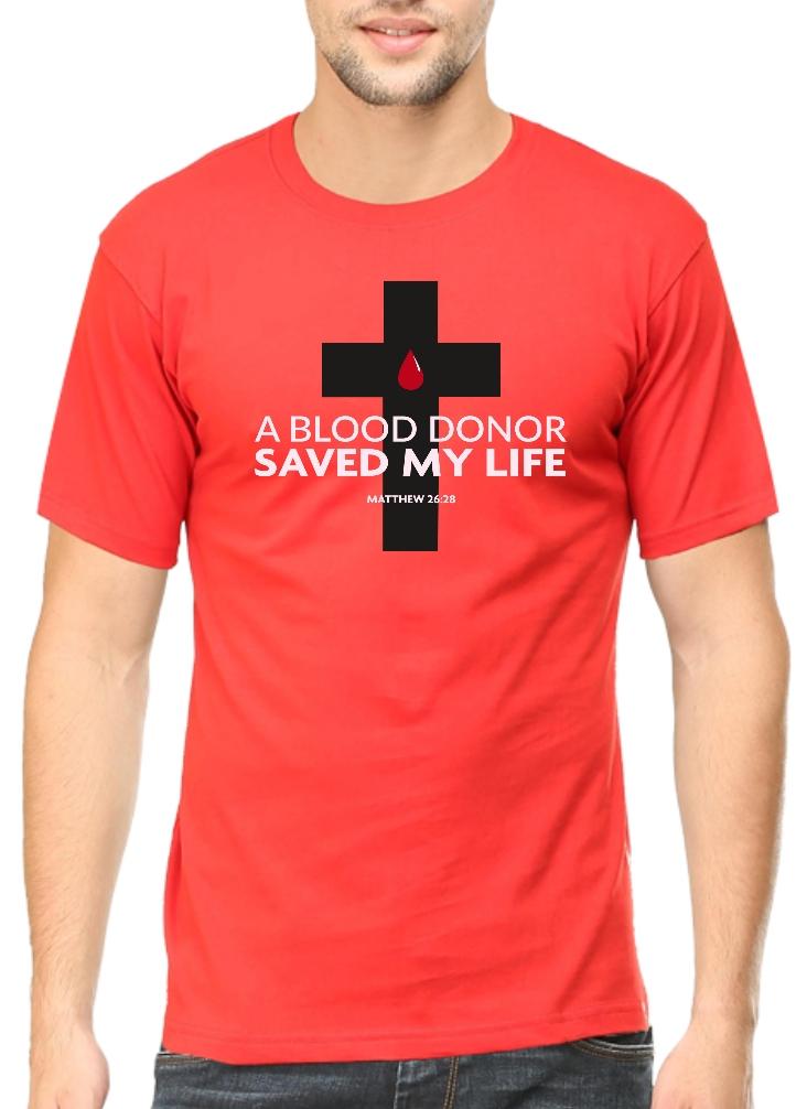Living Words Men Round Neck T Shirt S / Red Blood donor - Christian T-Shirt