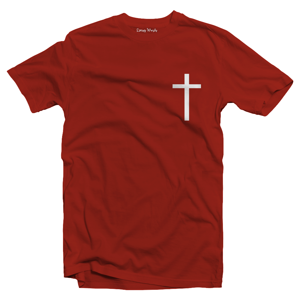 Living Words Men Round Neck T Shirt S / Red Cross - Christian T-Shirt
