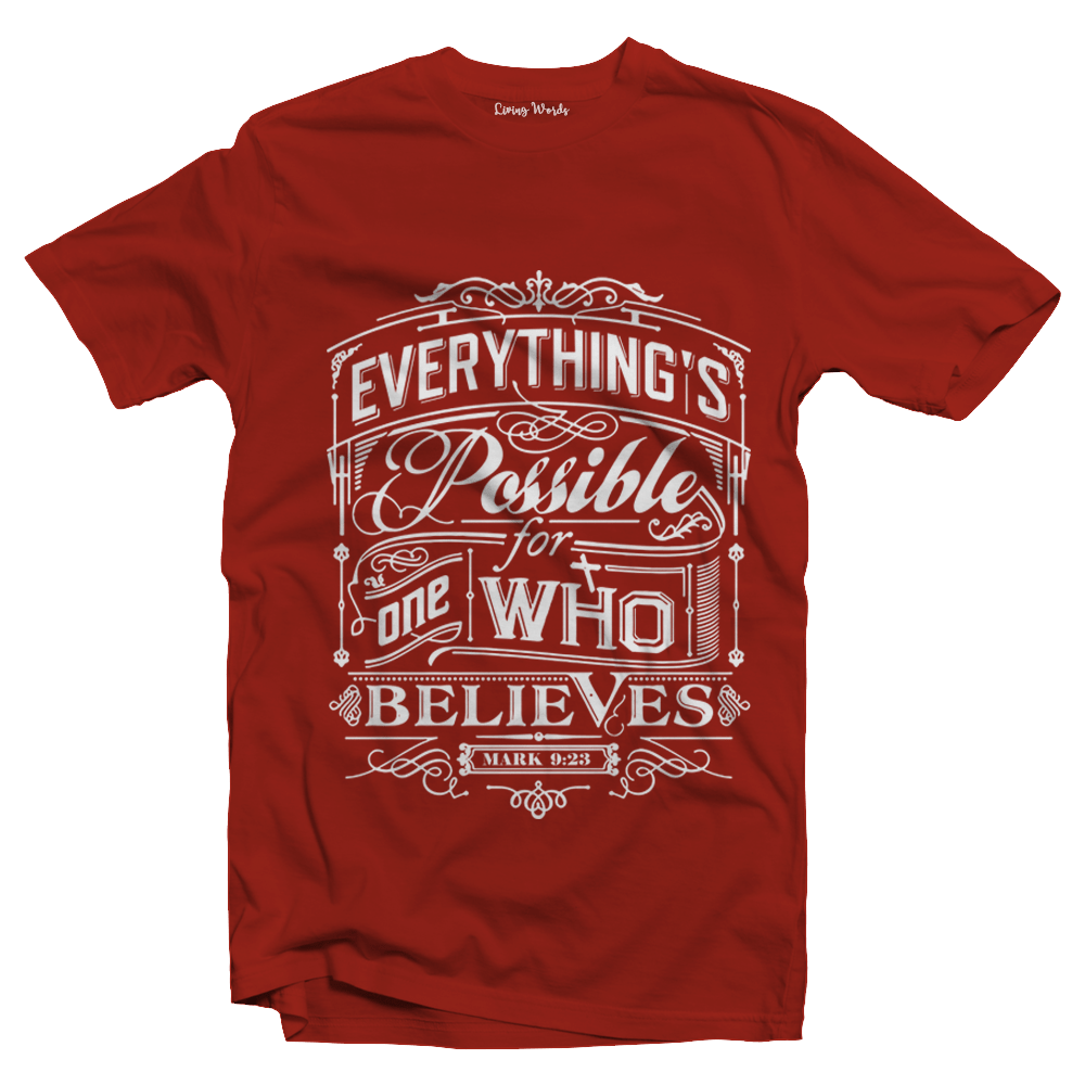 Living Words Men Round Neck T Shirt S / Red Everything possible - Christian T-Shirt