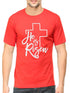 Living Words Men Round Neck T Shirt S / Red He is risen - Christian T-Shirt