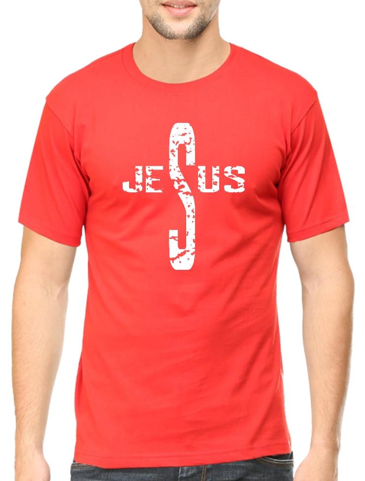 Living Words Men Round Neck T Shirt S / Red Jesus - Christian T-Shirt