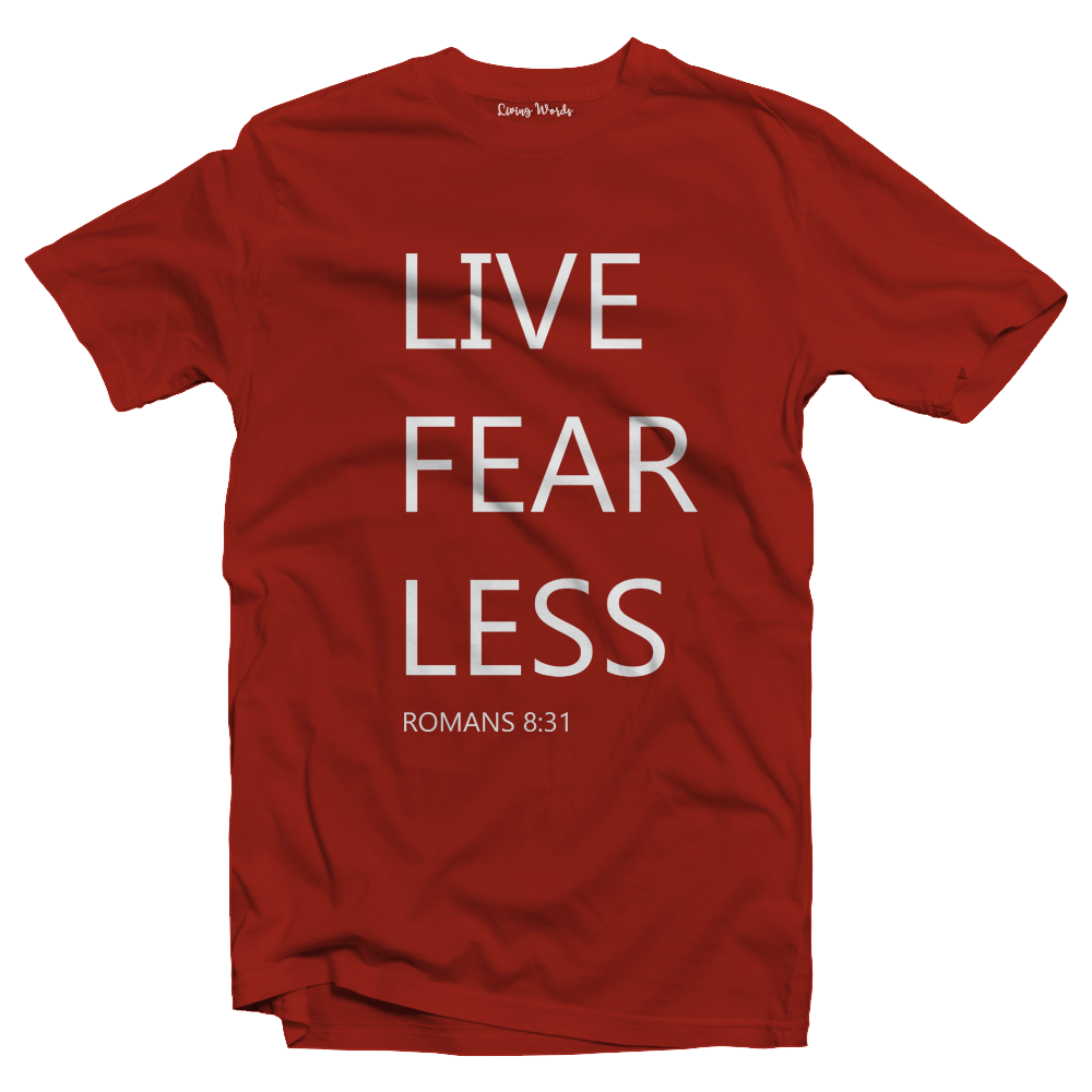 Living Words Men Round Neck T Shirt S / Red Live Fear Less - Christian T-Shirt