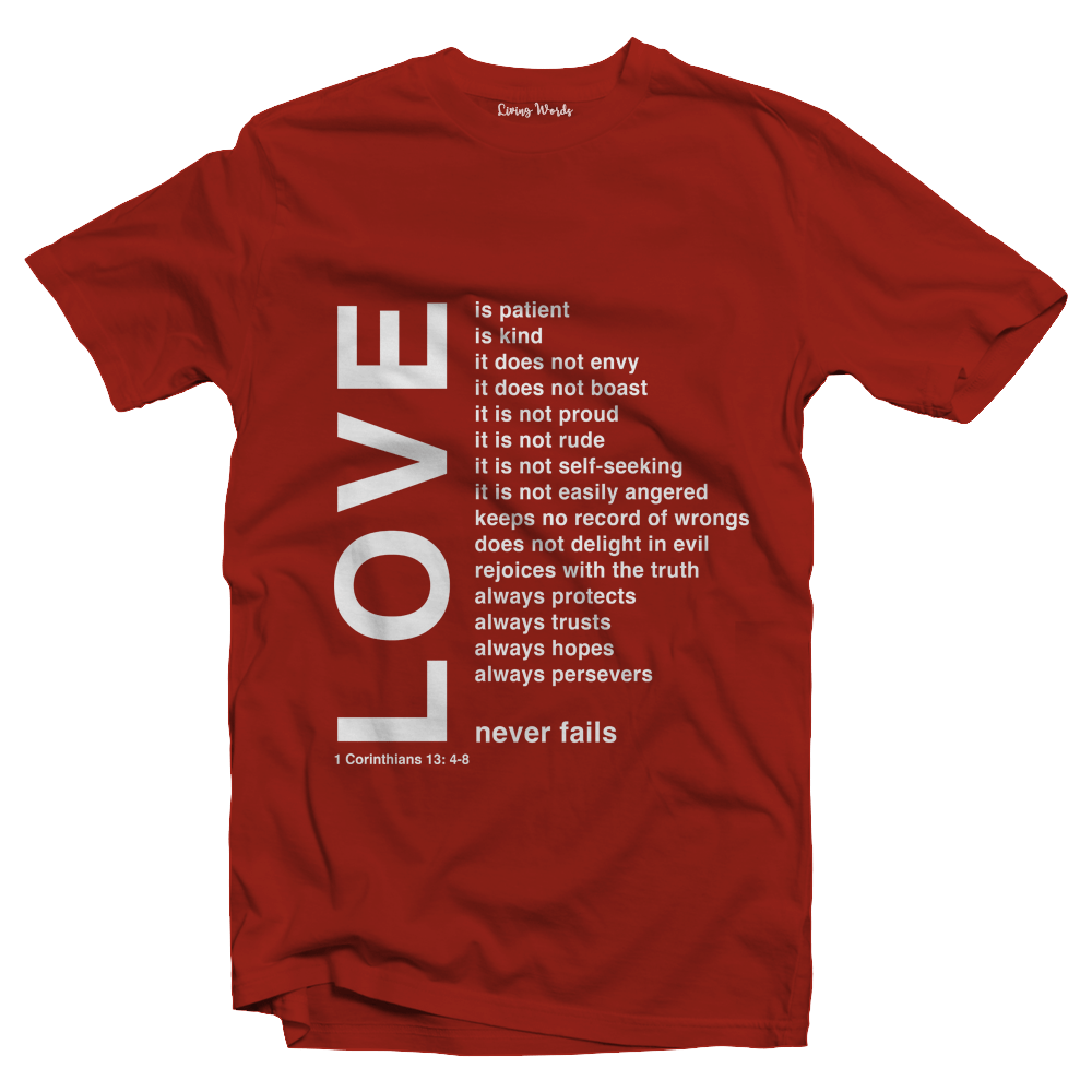 Living Words Men Round Neck T Shirt S / Red Love - Christian T-Shirt