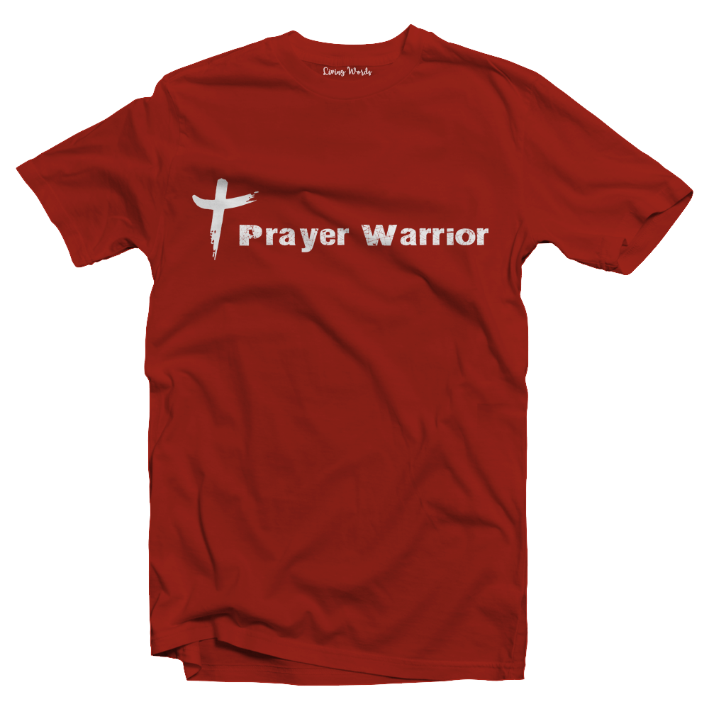Living Words Men Round Neck T Shirt S / Red Prayer Warrior - Christian T-Shirt