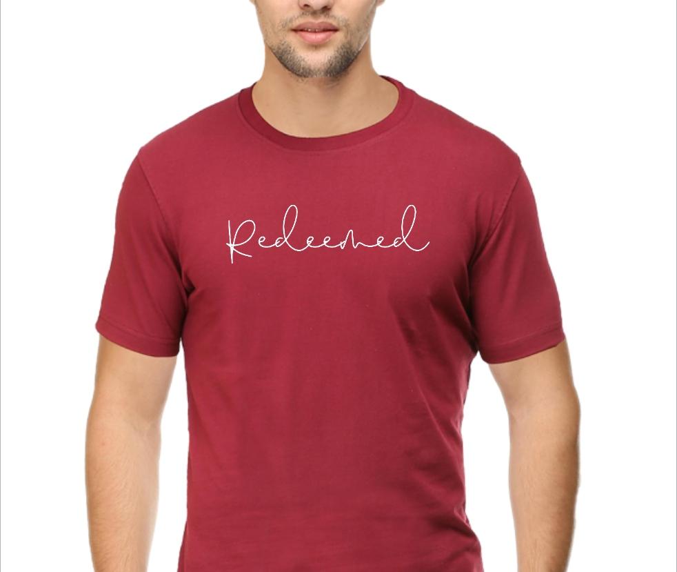Living Words Men Round Neck T Shirt S / Red Redeemed - Christian T-Shirt