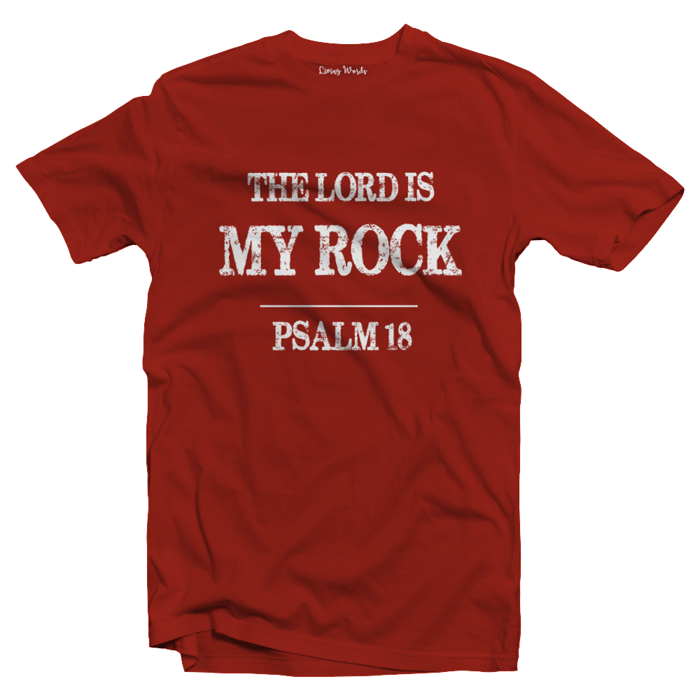 Living Words Men Round Neck T Shirt S / Red The Lord is my Rock - Psalm 18 - Christian T-Shirt