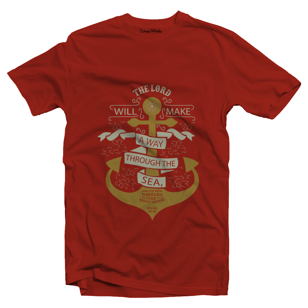 Living Words Men Round Neck T Shirt S / Red The Lord will make a way - Christian T-Shirt