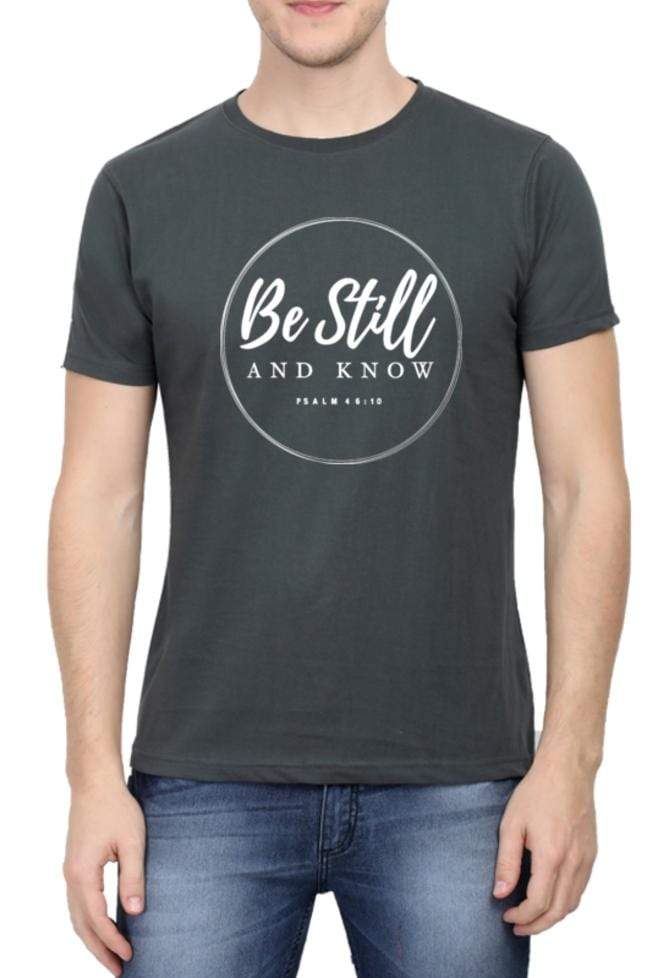 Living Words Men Round Neck T Shirt S / Steel Grey Be Still - Christian T-shirt