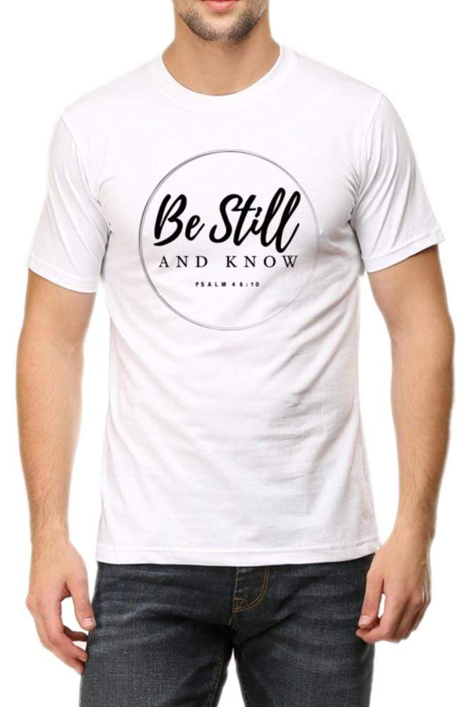 Living Words Men Round Neck T Shirt S / White Be Still - Christian T-shirt