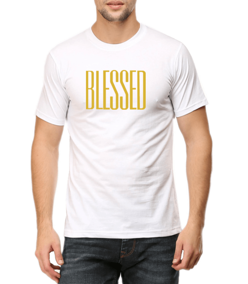 Living Words Men Round Neck T Shirt S / White BLESSED - CHRISTIAN T-SHIRT