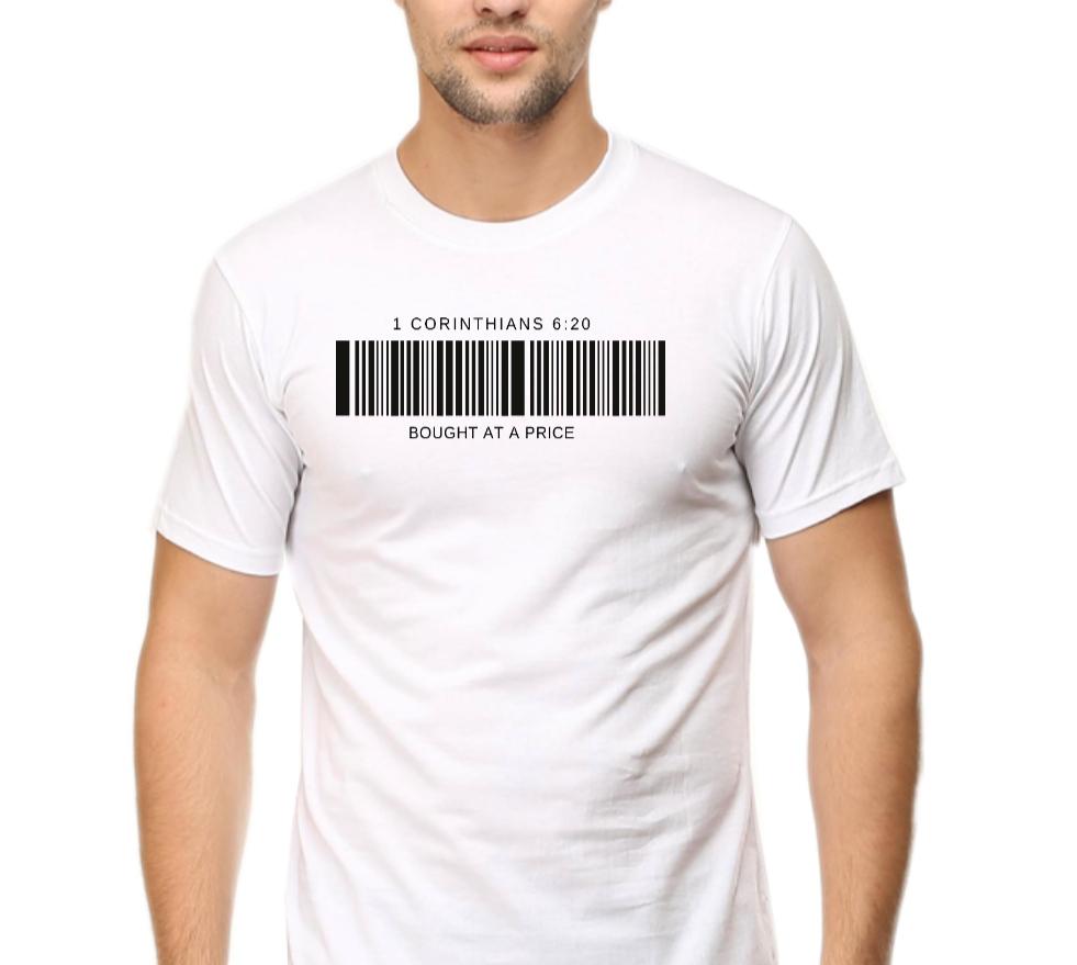 Living Words Men Round Neck T Shirt S / White Bought at a Price - Christian T-Shirt