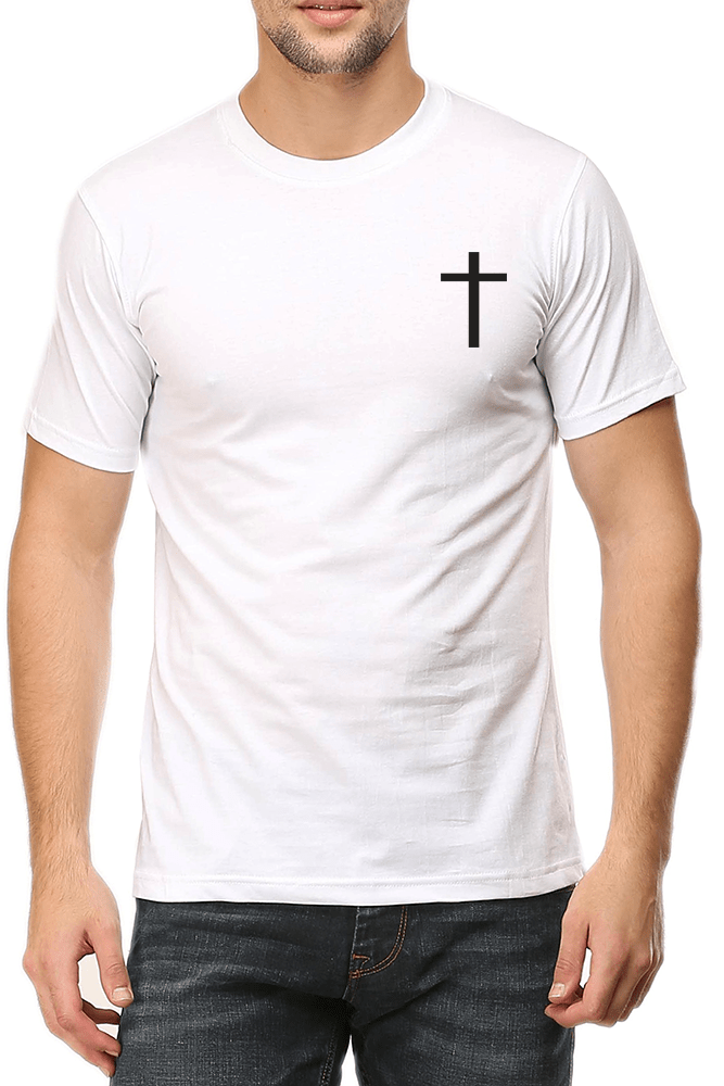 Living Words Men Round Neck T Shirt S / White Cross - Christian T-Shirt