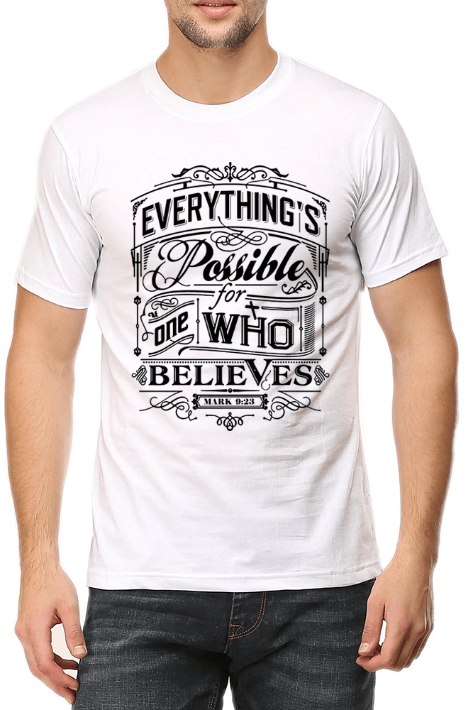Living Words Men Round Neck T Shirt S / White Everything possible - Christian T-Shirt