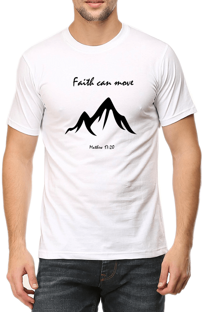 Living Words Men Round Neck T Shirt S / White Faith can Move - Christian T-Shirt
