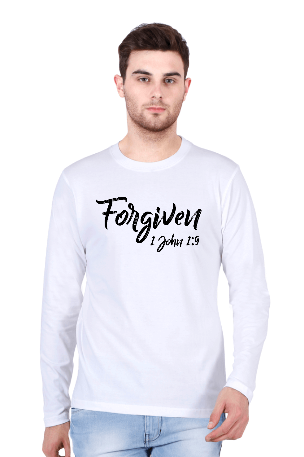 Living Words Men Round Neck T Shirt S / White Forgiven 1 John 1:9