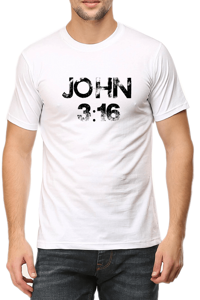 Living Words Men Round Neck T Shirt S / White John 3 16 - Christian T-Shirt