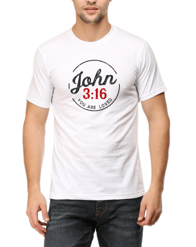 Living Words Men Round Neck T Shirt S / White JOHN 3:16 - CHRISTIAN T-SHIRT