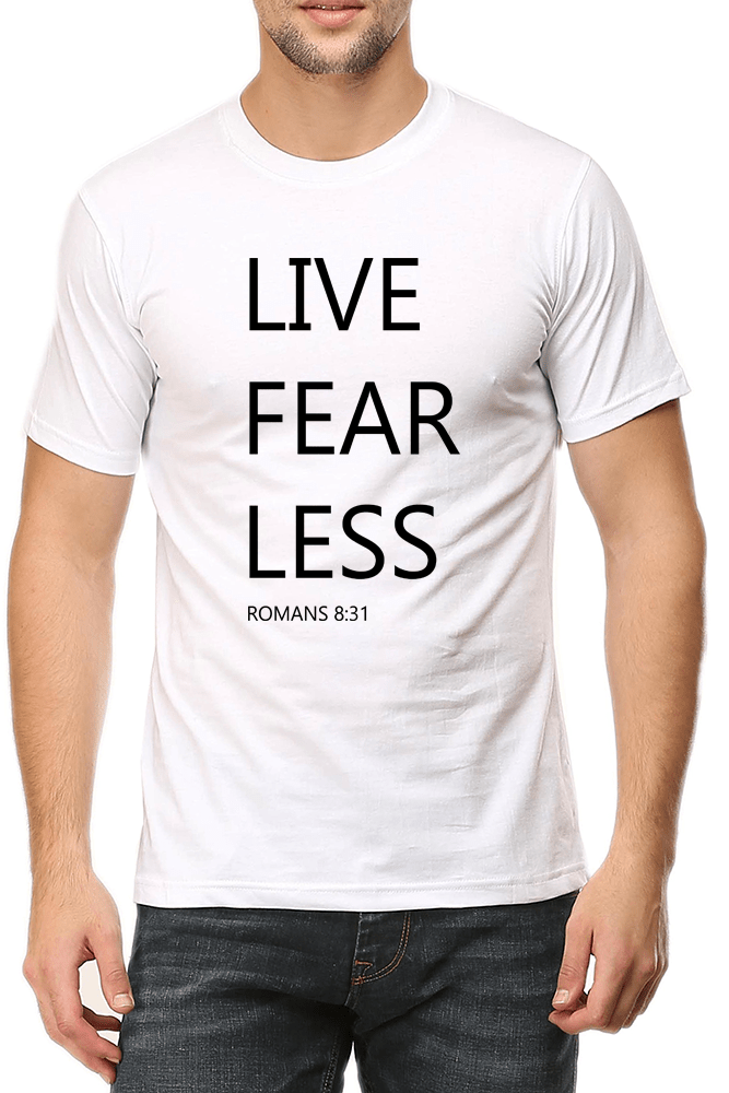 Living Words Men Round Neck T Shirt S / White Live Fear Less - Christian T-Shirt