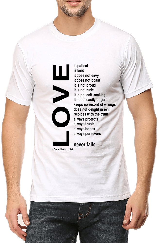 Living Words Men Round Neck T Shirt S / White Love - Christian T-Shirt