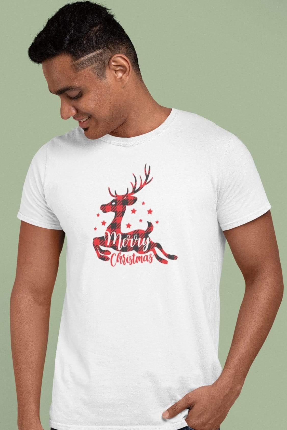 Living Words Men Round Neck T Shirt S / White Merry Christmas Deer