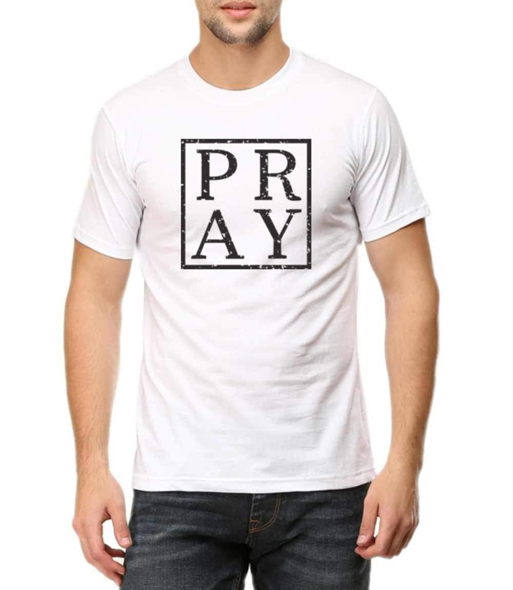 Living Words Men Round Neck T Shirt S / White PRAY - CHRISTIAN T-SHIRT