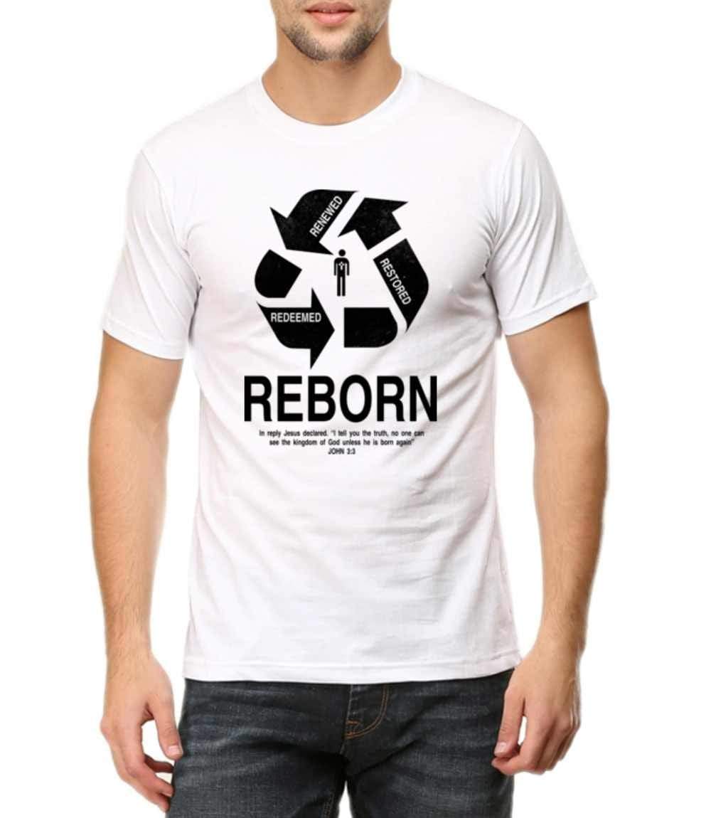 Living Words Men Round Neck T Shirt S / White REBORN - CHRISTIAN T-SHIRT