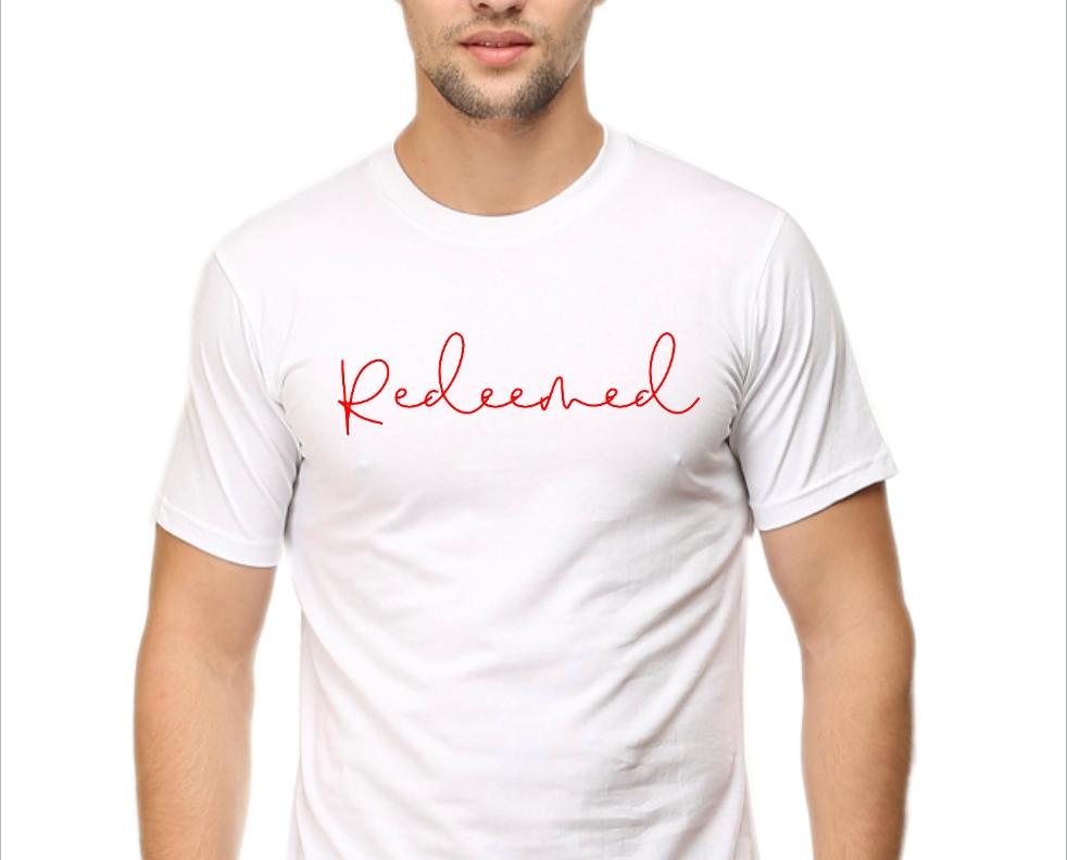 Living Words Men Round Neck T Shirt S / White Redeemed - Christian T-Shirt