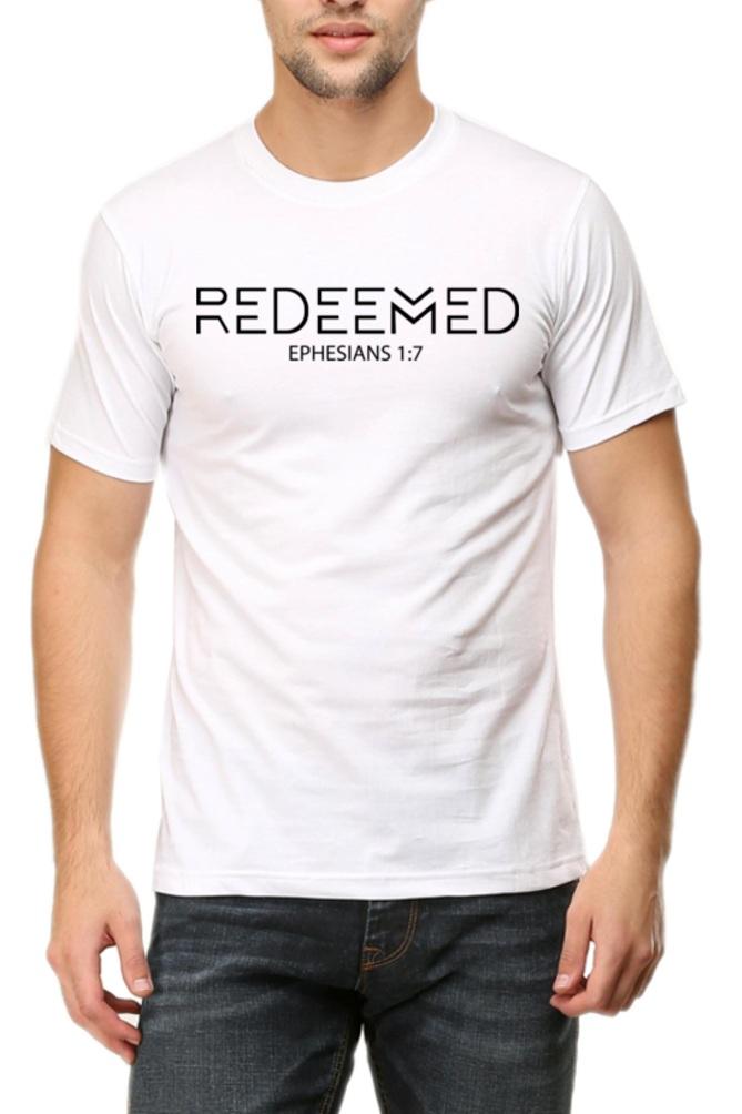 Living Words Men Round Neck T Shirt S / White REDEEMED -  Christian T-Shirt