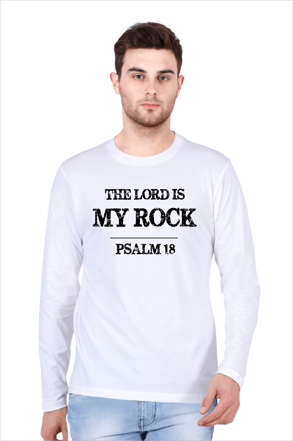 Living Words Men Round Neck T Shirt S / White The Lord is my Rock - Psalm 18