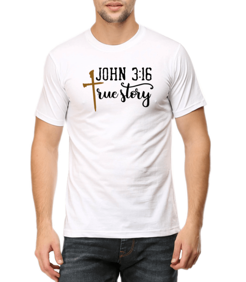Living Words Men Round Neck T Shirt S / White True Story - Christian T-Shirt