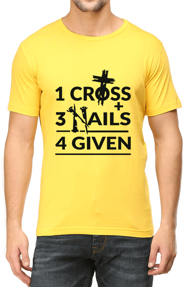 Living Words Men Round Neck T Shirt S / Yellow 1Cross 3Nails 4given - Christian T-Shirt