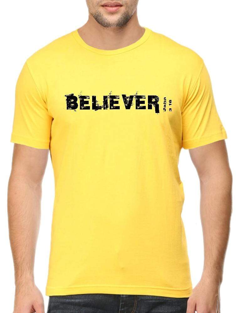 Living Words Men Round Neck T Shirt S / Yellow Believer 2 - Christian T-Shirt