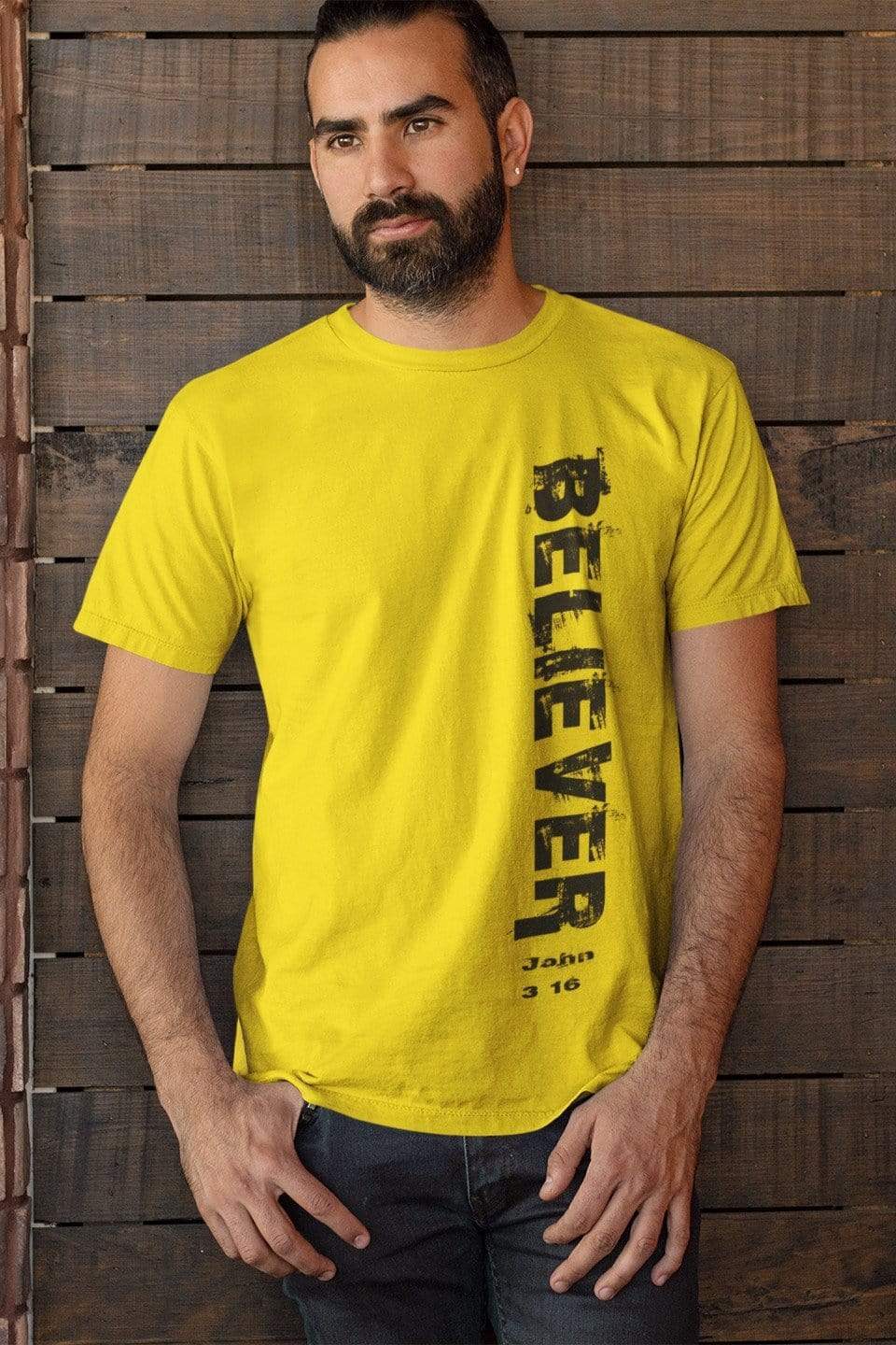 Living Words Men Round Neck T Shirt S / Yellow Believer - Christian T-Shirt